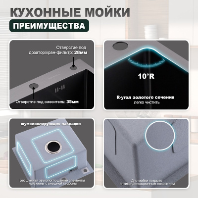 Кухонная мойка Splenka S701.5050.09, графит фото в интернет-магазине Русалия