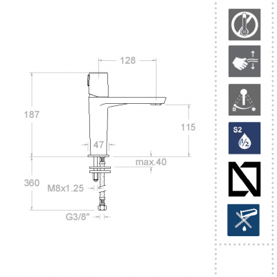 Смеситель для раковины однорычажный TZAR 340401 никель брашированный (M) Ramon Soler фото в интернет-магазине Русалия