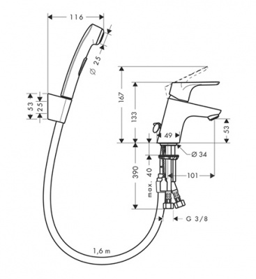 Смеситель для раковины с гигиеническим душем Focus 31926000 Hansgrohe фото в интернет-магазине Русалия
