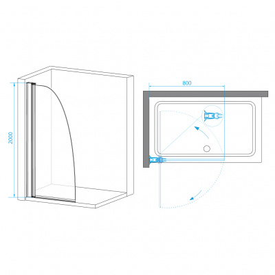 Перегородка для душа 80 WA-006 RGW фото в интернет-магазине Русалия