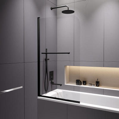 Шторка на ванну RGW SC-114B, стекло прозрачное, профиль черный фото в интернет-магазине Русалия