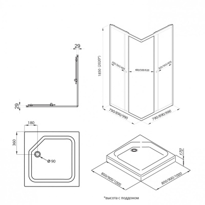 Душевой уголок "Вента-БВ" 80*80, квадрат (1 место) Щ0000073553 Triton фото в интернет-магазине Русалия