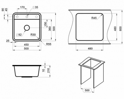 Кухонная мойка GRANULA Стандарт (5001, БЕЛЫЙ) фото в интернет-магазине Русалия
