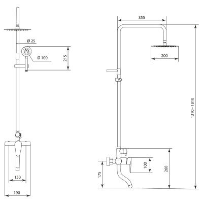 Душевая система Славен с изливом Сталь Ж (СЛ-ОД-Ж60) фото в интернет-магазине Русалия
