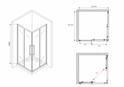 Душевой уголок ABBER Schwarzer Diamant AG02090BMH 90х90 квадрат, профиль черный, матовое стекло фото в интернет-магазине Русалия