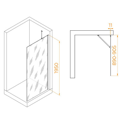 Душевая перегородка RGW WA-102B 900, стекло прозрачное, профиль черный фото в интернет-магазине Русалия