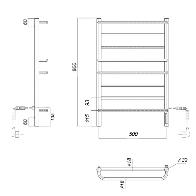 Электрический полотенцесушитель белый DMT Орфей П8 500x800 БЕЛ EK R фото в интернет-магазине Русалия