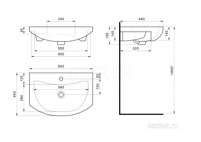 Раковина Santek Балтика 65 отверстие под смеситель 1WH207775 фото в интернет-магазине Русалия