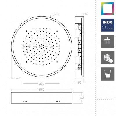 Потолочный душ, встроенный HROMOTERAPIA RELED570 Ramon Soler фото в интернет-магазине Русалия