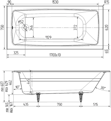 Wotte Vector 1700x750x445 ванна чугунная  (БП-э00д1472) фото в интернет-магазине Русалия