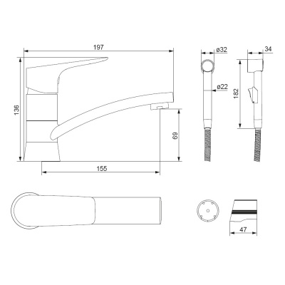 770230001 Jupiter, смеситель с поворотным изливом и гиг. душем, хром фото в интернет-магазине Русалия