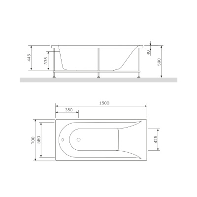 W72A-150-070W-A2 Ванна акриловая spirit 150x70, без слива/перелива Am.Pm фото в интернет-магазине Русалия