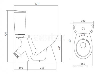 Унитаз - компакт с сиденьем полипропилен Бриз 1WH202569 Сантек фото в интернет-магазине Русалия