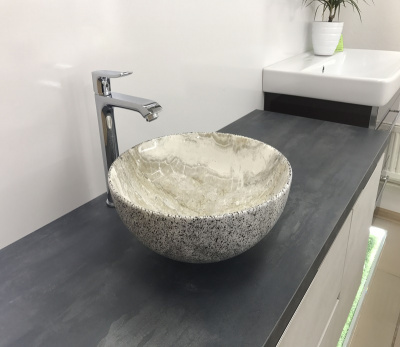 Раковина накладная круглая под серый камень MNC 487 CeramaLux фото в интернет-магазине Русалия