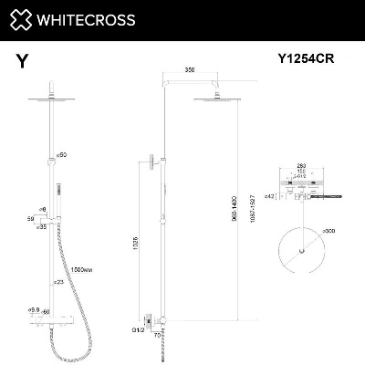 Термостатическая душевая система наружного монтажа WHITECROSS Y Y1254CR (хром) фото в интернет-магазине Русалия