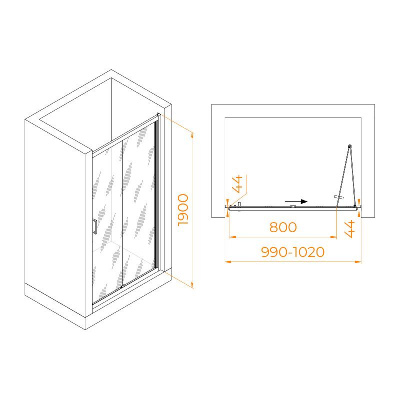 Душевая дверь RGW PA-21B 1000, стекло прозрачное, профиль черный фото в интернет-магазине Русалия