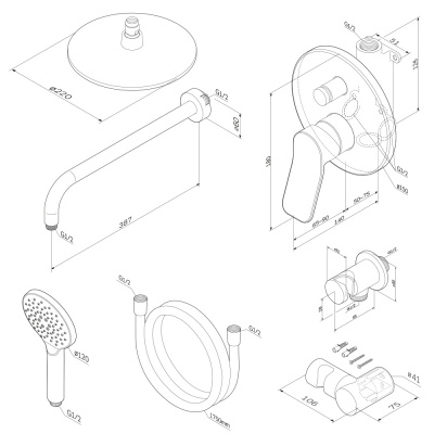 FB85A1RH20 X-Joy, набор: см-ль д/в/душа, верхний душ 220 мм, держатель д/верхн.душа, душ.набор (ручн фото в интернет-магазине Русалия