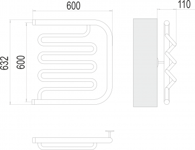 Водяной полотенцесушитель Фокстрот-Лиана (1")  600х600 4620768881367 Terminus фото в интернет-магазине Русалия
