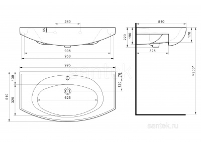 Раковина Santek Энигма 100 отверстие под смеситель 1WH207777 фото в интернет-магазине Русалия