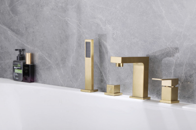 Смеситель ABBER Daheim AF8213G на борт ванны, золото матовое фото в интернет-магазине Русалия