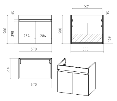 Тумба Ронда 60 подвесная с раковиной Cersanit Moduo Slim 60 Misty фото в интернет-магазине Русалия