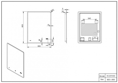 Зеркало ESBANO ES-2073 HDS 60x80 ESBANO фото в интернет-магазине Русалия