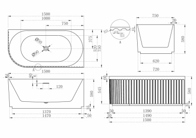 Акриловая ванна ABBER AB9412-1.5 R 150х75х58 см фото в интернет-магазине Русалия
