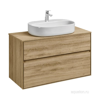 Тумба под раковину AQUATON Либерти 100 2 ящика, дуб эльвезия 1A279601LYC70 фото в интернет-магазине Русалия