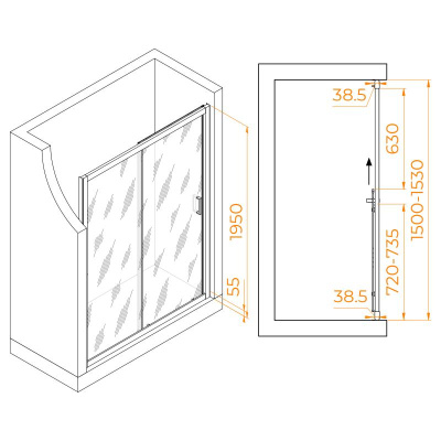 Душевая дверь RGW PA-016 1500, стекло прозрачное, профиль хром фото в интернет-магазине Русалия