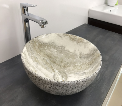 Раковина накладная круглая под серый камень MNC 487 CeramaLux фото в интернет-магазине Русалия