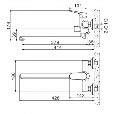 Смеситель для ванны универсальный Eler Black F6191238BM-01L-RUS черный МАТОВЫЙ Bravat фото в интернет-магазине Русалия