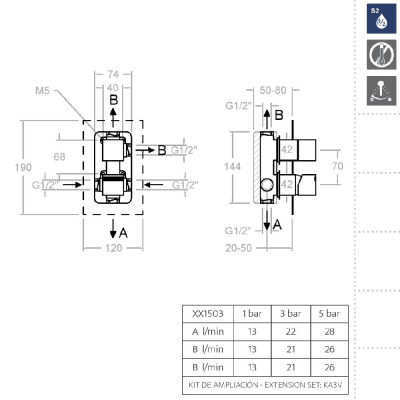 Встраиваемый смеситель для душа KUATRO 471503S на 3 выхода Ramon Soler фото в интернет-магазине Русалия