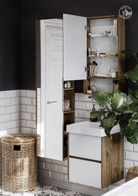 Зеркальный шкаф AQUATON Сканди 45 белый, дуб рустикальный 1A252002SDZ90 фото в интернет-магазине Русалия