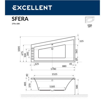 Акриловая ванна EXCELLENT Sfera 170x100 (лев)  WAEX.SFL17WH фото в интернет-магазине Русалия