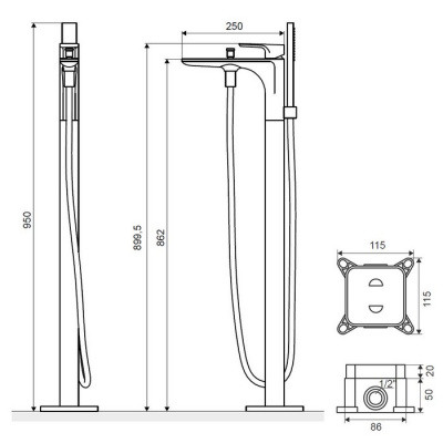 Смеситель для ванны отдельностоящий EXCELLENT Keria AREX.2055CR (хром) фото в интернет-магазине Русалия