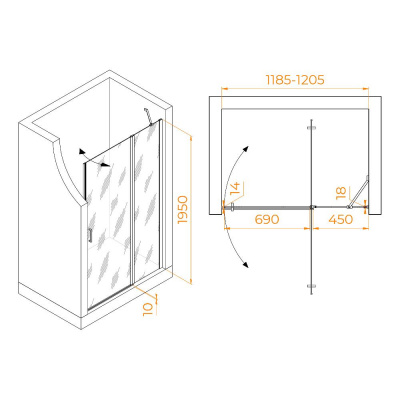 Душевая дверь RGW LE-004Gr 1200, стекло прозрачное, профиль серый фото в интернет-магазине Русалия