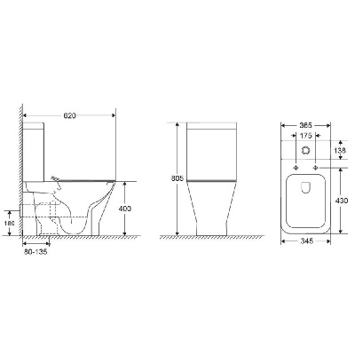 AQM1006 Унитаз напольный Rimless c сиденьем SoftClose, горизонт. выпуск, open back, 610x340x415мм AQUAme фото в интернет-магазине Русалия
