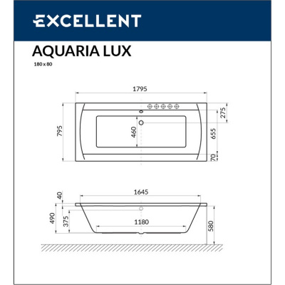 Акриловая ванна EXCELLENT Aquaria Lux 180x80  WAEX.AQU18WH фото в интернет-магазине Русалия