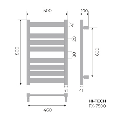 Полотенцесушитель электрический Fixsen HI-TECH 800х500 FX-7500W, белый FX-7500W фото в интернет-магазине Русалия