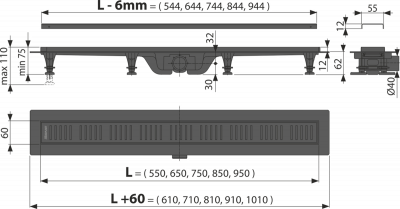 Водоотводящий желоб с решеткой Simple APZ10-950Black (AG101101950) черный Alcaplast фото в интернет-магазине Русалия