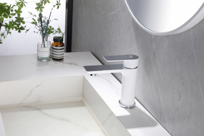 Смеситель ABBER Weiss Insel AF8010W для раковины, белый-хром фото в интернет-магазине Русалия