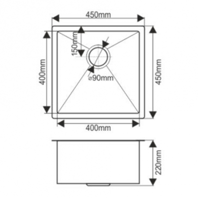 Кухонная мойка D4545H ProfLine 1,2/220 САТИН врезная квадратная Melana фото в интернет-магазине Русалия