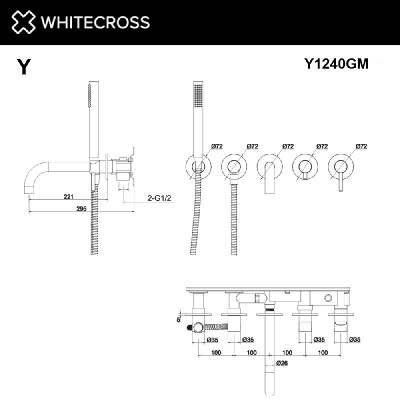Смеситель для ванны скрытого монтажа WHITECROSS Y Y1240GM (оружейная сталь) фото в интернет-магазине Русалия