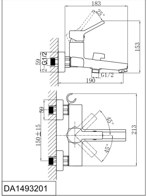 Смеситель для ванны с душем DK Rhein.Dusseldorf (DA1493201) фото в интернет-магазине Русалия