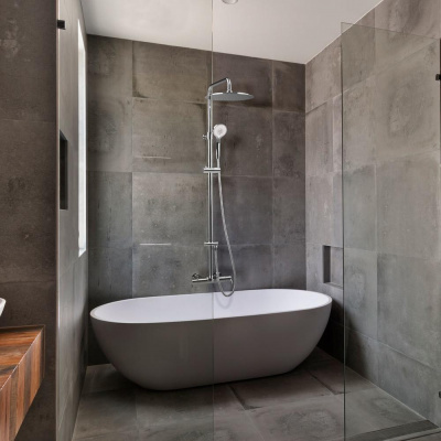 Душевая система наружнего монтажа с телескопическим тропическим душем и душевым комплектом, с изливом BLAUTHERM 935602RP300 Ramon Soler фото в интернет-магазине Русалия