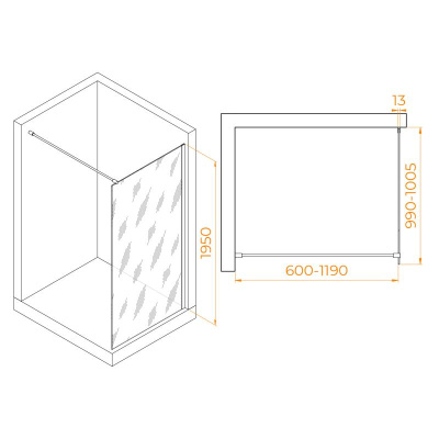 Душевая перегородка RGW WA-010B 1000, стекло прозрачное, профиль черный фото в интернет-магазине Русалия
