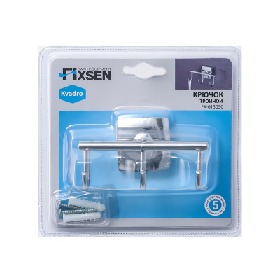 Тройной крючок для ванной FIXSEN KVADRO FX-61305C, хром фото в интернет-магазине Русалия