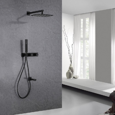 Душевая система ABBER Rund AF8717B скрытого монтажа с изливом, черная матовая фото в интернет-магазине Русалия