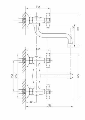 Смеситель для кухни FAUZT FZs-490-07 настенный тип См-МДРНА фото в интернет-магазине Русалия