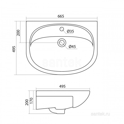 Раковина Santek Стелла 65 отверстие под смеситель 1WH110174 фото в интернет-магазине Русалия